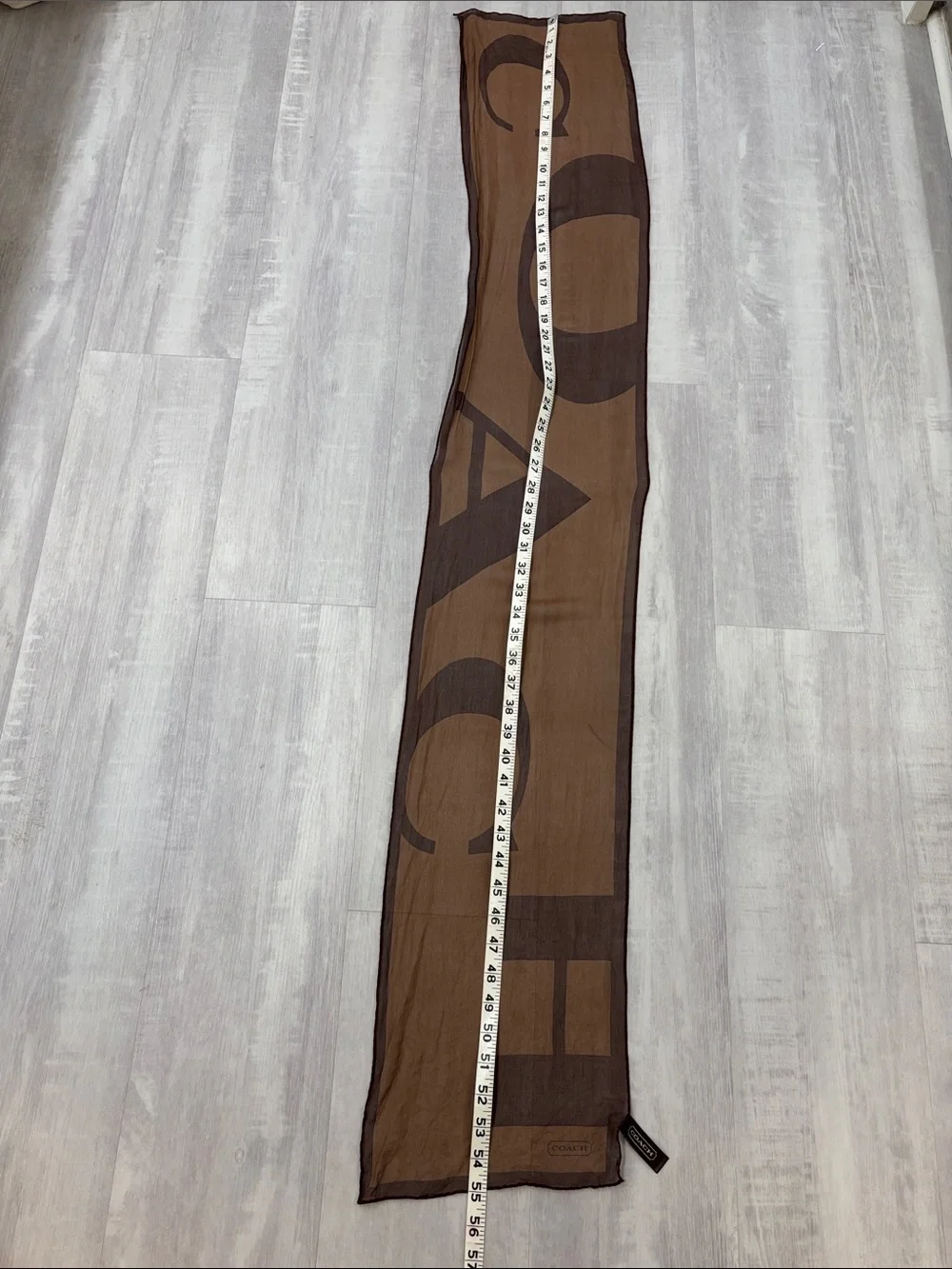 Coach Brown Logo Panel Long Scarf 100% Silk